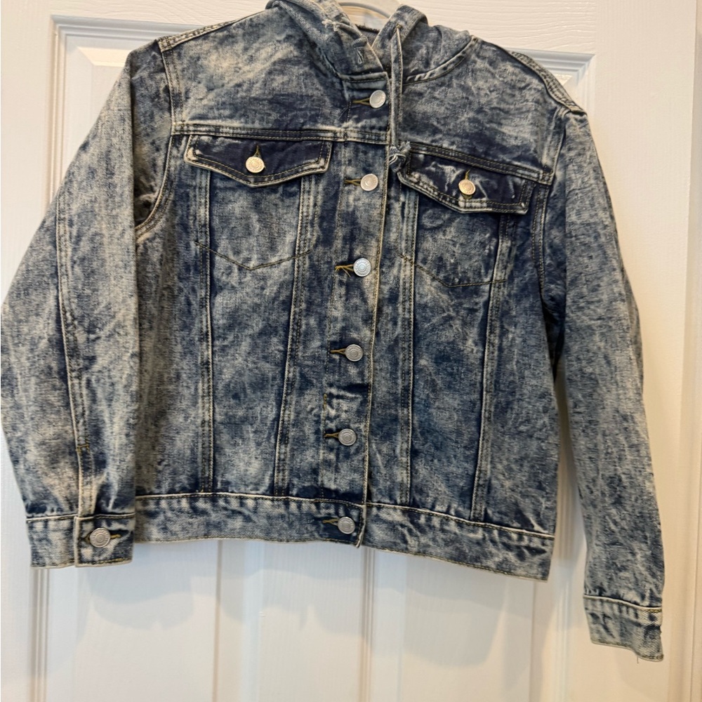Thrill Jeans 100% Cotton Acid Wash Hooded Denim Jacket - Blue